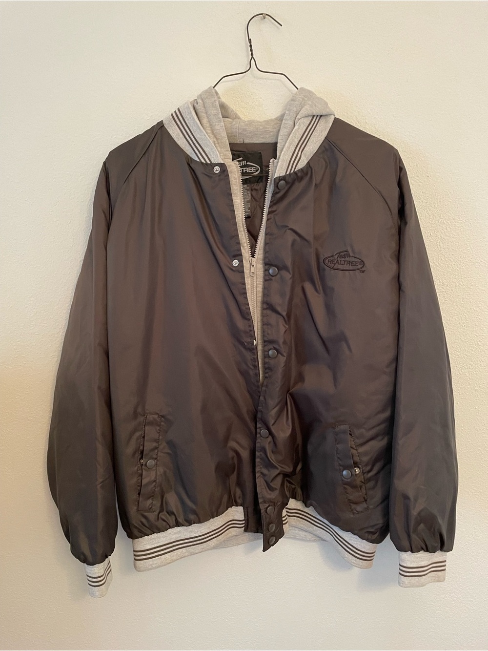 Team Realtree Men’s L (42/44) Bomber Jacket Activewear Quilted Hooded Brown‎